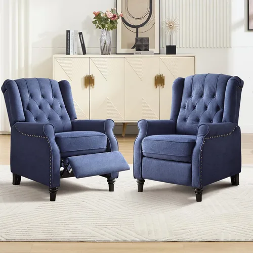 Miniatura 13 de EBELLO Silla reclinable con respaldo de empuje, silla decorativa de tela, reclinable con decoración de remaches, respaldo con botones, sillón