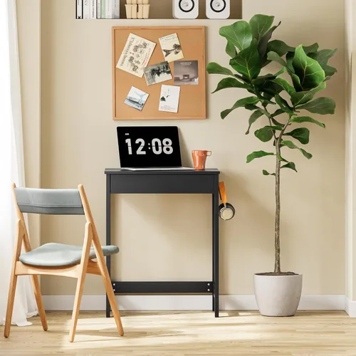 Miniatura 9 de SoBuy Escritorio pequeño con cajones de MDF, mini escritorio de 24 pulgadas con ganchos laterales, adecuado para niños y adolescentes en dormitorio