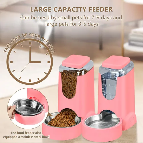 Miniatura 6 de Alimentador automático para gatos y dispensador de agua con cuenco de acero inoxidable, comedero y bebedero por gravedad para perros, adecuado