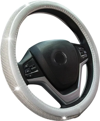 Nueva funda de volante de cuero con diamantes de imitación y cristales brillantes, protector de rueda de auto de 15 pulgadas de ajuste universal