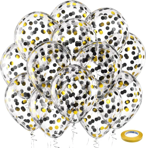 Miniatura 145 de Bezente - Globos de 12 pulgadas de látex con confeti para bodas, graduaciones, despedidas de soltera y cumpleaños, aptos para helio, dorado, 60
