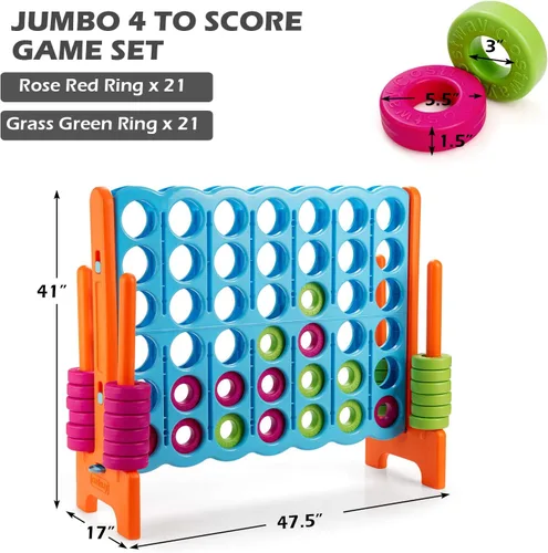 Miniatura 6 de COSTWAY Juego Gigante Jumbo 4 en Raya, Conecta 4 para Niños y Adultos, 3.5 Pies de Alto para Interiores y Exteriores con 42 Anillos Jumbo