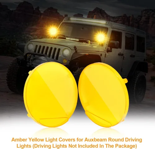 Miniatura 7 de Auxbeam Cubierta de luz todoterreno de 7 pulgadas, cubiertas protectoras redondas ámbar, lente de policarbonato de plástico amarillo para conducción