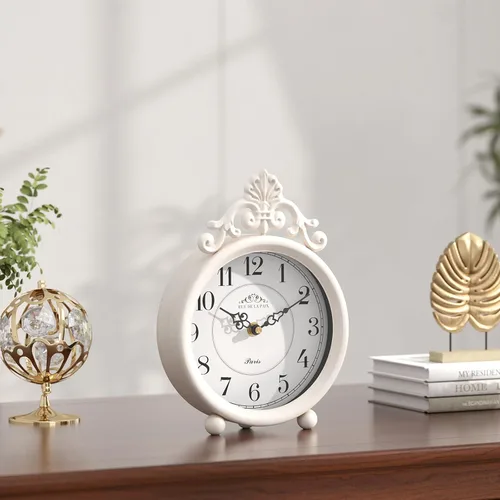 Miniatura 5 de Reloj de mesa blanco vintage, reloj de mesa y repisa, estilo rústico francés, estilo antiguo, para granja, dormitorio, sala de estar, mesita
