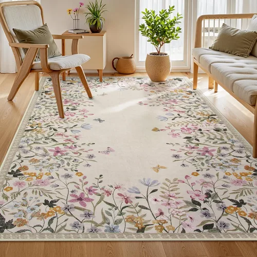 Miniatura 18 de Wonnitar Alfombra de área lavable de 2 x 3, alfombra de entrada floral verde, alfombra bohemia pequeña antideslizante para baño, alfombra suave