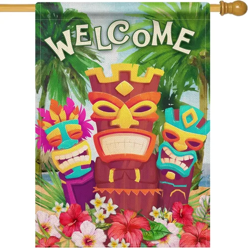 Miniatura 8 de Hzppyz Bandera de bienvenida de verano con texto en inglés "Dogs Red Truck" para jardín, playa y jardín, de doble cara, para recolección náutica