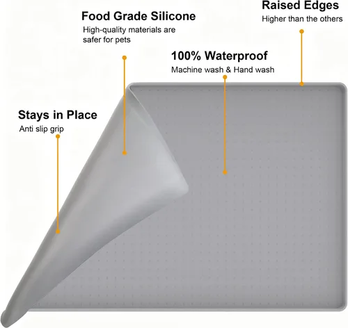 Miniatura 5 de Mofason Tapete impermeable para alimentos para mascotas, 24 x 16 pulgadas, grande, 0.5 pulgadas, borde elevado, mantel individual de silicona