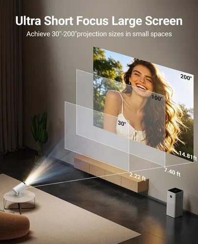 Miniatura 4 de Mini proyector con WIFI 6 y Bluetooth, proyector portátil con soporte 4K 1080P, aplicación incorporada, Android 11, 150 ANSI, corrección trapezoidal