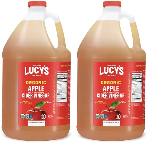 Lucy's Propiedad familiar: vinagre de sidra de manzana crudo orgánico sin OMG del USDA, sin filtrar, sin pasteurizar, con la madre, (paquete de 2