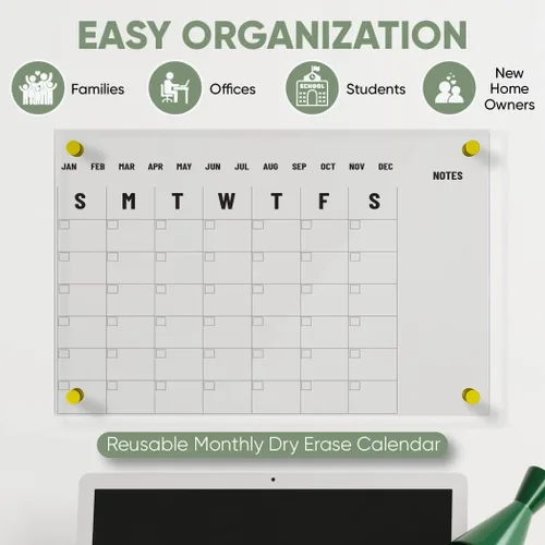 Miniatura 2 de Calendario acrílico de borrado en seco para pared, calendario de pizarra blanca, alternativa de calendario de vidrio transparente grande, tablero