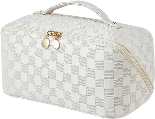 Miniatura 55 de EACHY Bolsa de Maquillaje de Viaje, Bolsas de Cosméticos de Gran Capacidad para Mujeres, Bolsa Portátil Impermeable que se Abre Plana, Bolsa de Aseo