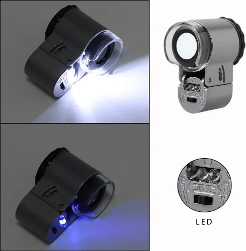 Miniatura 4 de Lupa de joyería de bolsillo 50X mini lupa de joyería con luz LED UV, lupa portátil para ojos, lupa de moneda, microscopio de mano para joyería