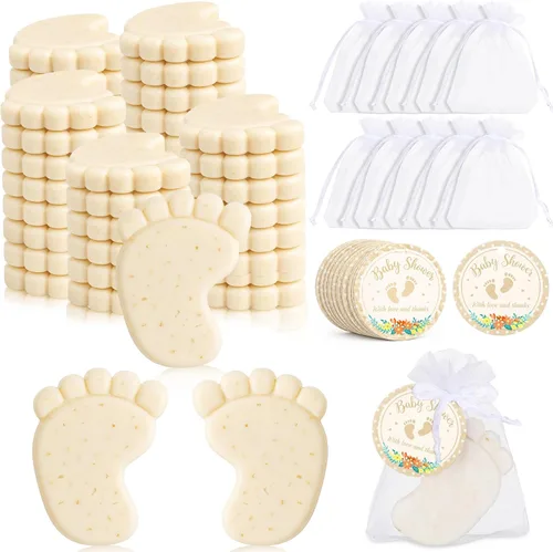 Miniatura 7 de 50 juegos de recuerdos de baby shower, pies de bebé hechos a mano, jabón perfumado, regalos para invitados, regalos con bolsas de organza