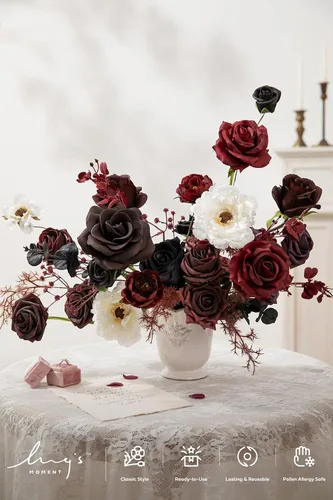 Miniatura 2 de Ling's moment Caja de Flores Falsas, Tallos de Vegetación Artificial Sintética, Rosas de Espuma, Peonías, Hojas de Eucalipto de Seda, Flor de Tela