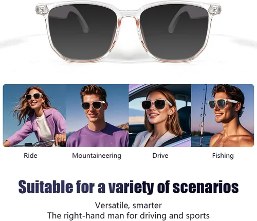 Miniatura 5 de Lentes inteligentes Bluetooth para hombres y mujeres, con protección UV, micrófono integrado y altavoces de oído abierto, lentes de sol de audio
