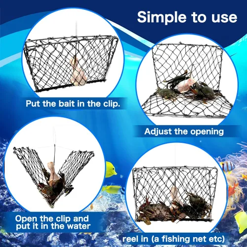 Miniatura 3 de Trampa plegable para cangrejos moldeable con calibre de cangrejo y clip de cebo para agua salada o agua dulce