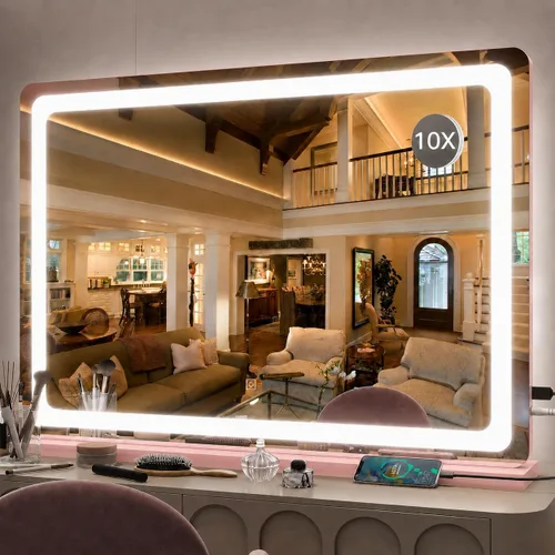 Miniatura 11 de FENNIO - Espejo de tocador con luces, espejo de maquillaje iluminado LED, pantalla táctil con 3 modos de iluminación, regulable, para mesa