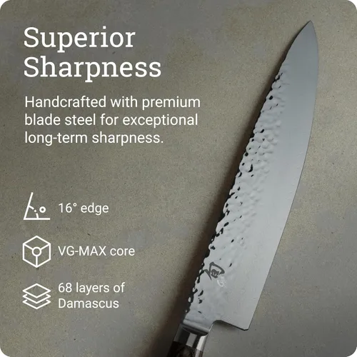 Miniatura 3 de Shun Cutlery Premier - Cuchillo de chef de 10 pulgadas de largo, cuchillo de cocina ligero, ideal para la preparación de alimentos, auténtico Marrón