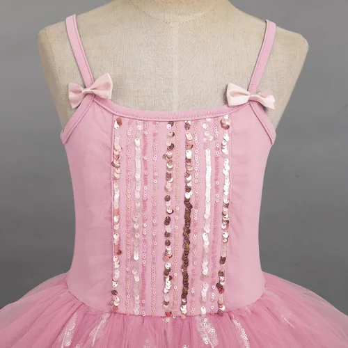 Miniatura 3 de AFAVOM Vestido de baile de ballet con lentejuelas y flecos para niñas pequeñas vestido de bailarina con purpurina y tutú con falda y leotardo