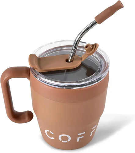 CHLJAR Taza de café aislada con asa, bonita taza de viaje de 14 onzas, taza de café de acero inoxidable al vacío para mantener las bebidas calientes