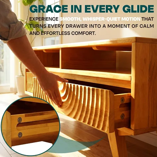 Miniatura 4 de Acacia Harmony - Mesa de centro de madera maciza de goma con cajones y almacenamiento abierto, 47.2 pulgadas de largo, mesas de centro perfectas