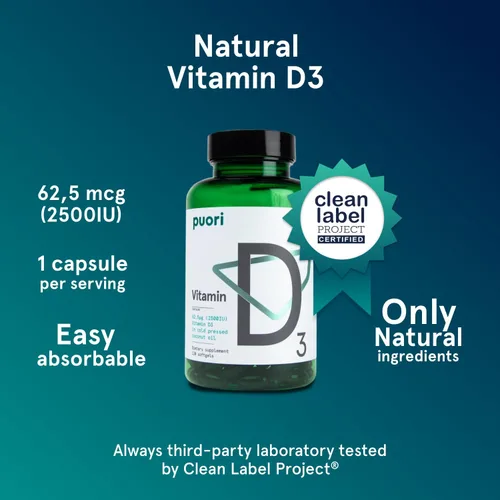Miniatura 2 de Puori Cápsulas blandas de vitamina D3, 2500 UI (62.5 mcg) – Suplementos de vitamina D3 de rápida absorción para apoyo del sistema inmunológico