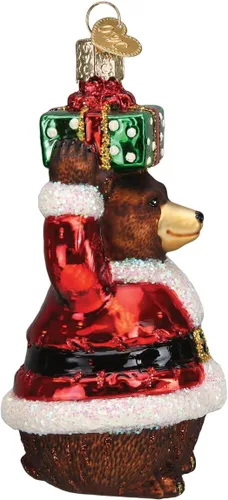 Miniatura 3 de Old World Christmas Adorno de cristal soplado de oso de Navidad para árbol de Navidad, decoración navideña artesanal, colección de animales de vida