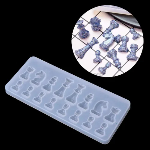 Miniatura 3 de Molde de ajedrez internacional de silicona, molde de resina epoxi de arcilla para bricolaje, moldes colgantes, ornamento de escritorio
