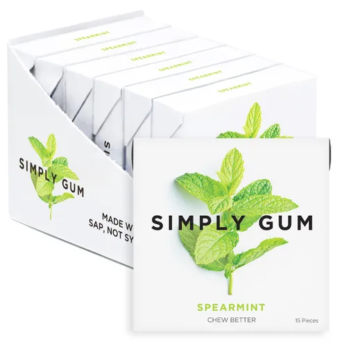 Miniatura 10 de Goma de Mascar Natural Surtida de Simply Gum, sin OGM, Vegana, 6 paquetes (90 piezas), incluye Menta, Canela, Jengibre, Hinojo, Café, Arce