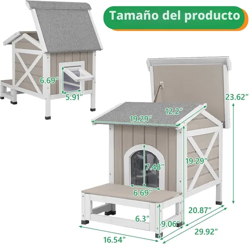 Miniatura 4 de PetsCosset Casa para gatos al aire libre resistente a la intemperie, refugio de gatos de dos pisos para exteriores, condominio interior para gatos