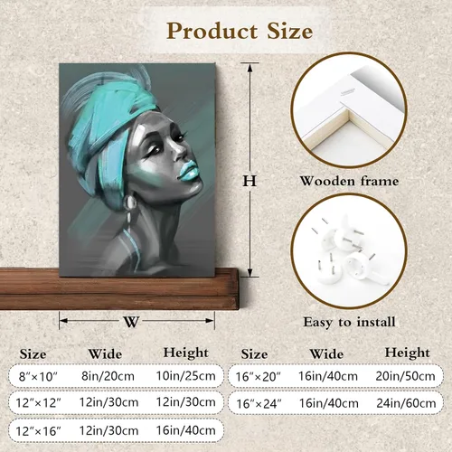 Miniatura 8 de LB Arte de pared de mujer afroamericana, mujer negra con cabello dorado, impresiones de pintura abstracta, belleza moderna negra y dorada para sala