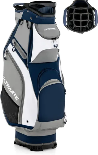 Tangkula Bolsa de carrito de golf de 11 pulgadas con divisores superiores de 14 vías, bolsa de carrito de golf ligera y portátil con 7 bolsillos con