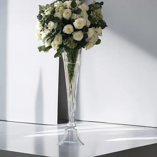 Miniatura 35 de Efavormart - Juego de 2 centros de mesa de trompeta con adornos de cristal transparente de 31 pulgadas, jarrón reversible de plástico para flores
