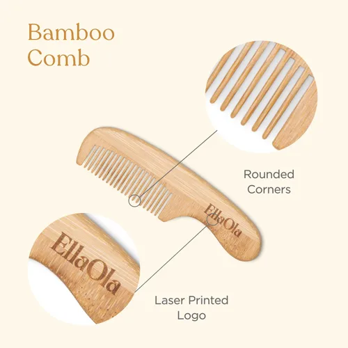 Miniatura 6 de ELLAOLA Juego de cepillo y peine de bambú natural, 3 piezas - Cepillo para costra láctea, cepillo de masaje para el cabello, peine de bambú