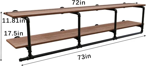 Miniatura 6 de Perchero para ropa de 72 pulgadas, para montar en la pared, con estante de madera real, perchero colgante resistente, barra para colgar multiusos