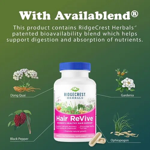 Miniatura 6 de RidgeCrest Herbals Hair ReVive - 120 cápsulas - Soporte para el cabello saludable para mujeres, sin OMG, sin gluten, 30 porciones