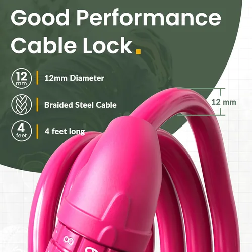Miniatura 3 de Titanker Candado de bicicleta, cerradura de bicicleta de 4 pies, bloqueo de cable de 1/2 pulgada con soporte de montaje, accesorios de bicicleta