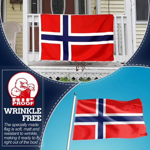 Miniatura 5 de Anley Bandera de Noruega de 3 capas de doble cara a prueba de rasgaduras de 3 x 5 pies, color vivo, cabecera de lona y resistente a las arrugas