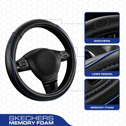 Miniatura 2 de Skechers - Funda de volante de espuma viscoelástica, funda de volante de cuero microfibra con ribete deportivo de ajuste universal de 14" 1/2-15