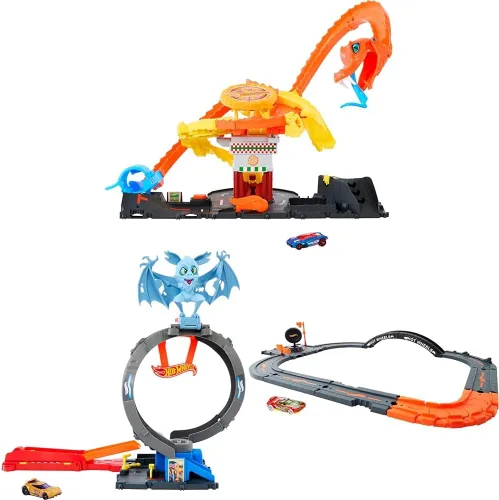 Miniatura 8 de Hot Wheels - Juego de pista para autos modelo City Toy Car Track Set, Pizza Slam Cobra Attack Playset, Cola de serpiente en espiral con Randomizer