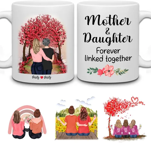 Miniatura 10 de WHIDOBE Taza de café personalizada de 11 onzas, taza de 15 onzas para mamá, hija con personajes femeninos, nombres, citas, regalo para mamá de hija