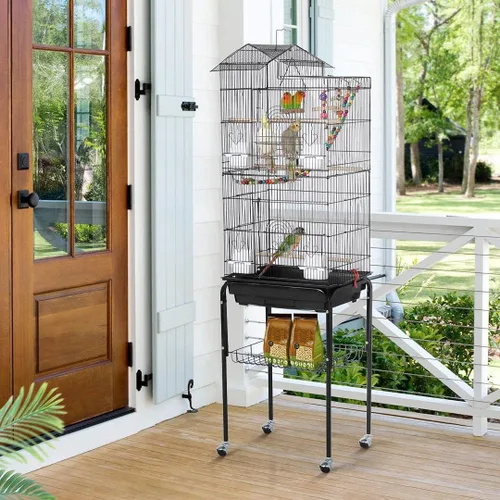 Miniatura 2 de Yaheetech Jaula para pájaros de 64 pulgadas, tamaño mediano y pequeño, jaulas para pájaros con soporte rodante desmontable para loros, tortolitos