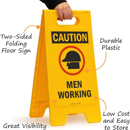 Miniatura 5 de SmartSign Letrero plegable de dos caras con símbolo de "Caution - Men Working" de 25 x 12 pulgadas, plástico de polipropileno impreso digitalmente