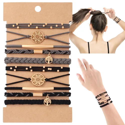 Miniatura 15 de DIYDEC 10 Ligas para el Cabello Pulsera para Mujeres 5 Estilos Suaves Trenzadas Boho Bandas para el Cabello Elásticas Sin Daño Ligas para el Cabello