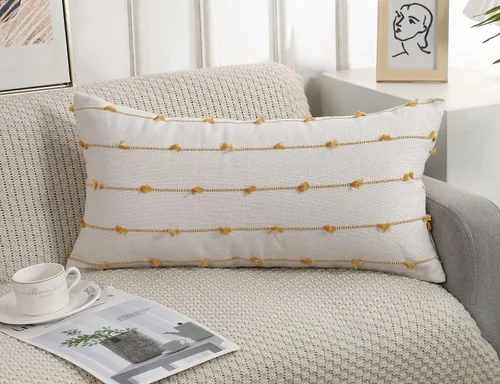 Miniatura 2 de NUYECY Fundas de Almohada Lumbar Larga Boho 16 x 24 pulgadas Amarillo, Patrón de Rayas Clásicas Algodón Funda de Almohada Lumbar Larga Decorativa
