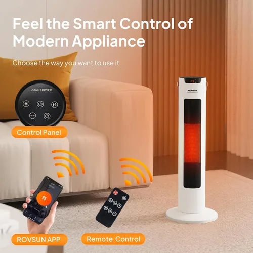 Miniatura 3 de ROVSUN Calentador de espacio eléctrico de 24 pulgadas con control remoto y APP, calentador de torre portátil de 1500 W con oscilación