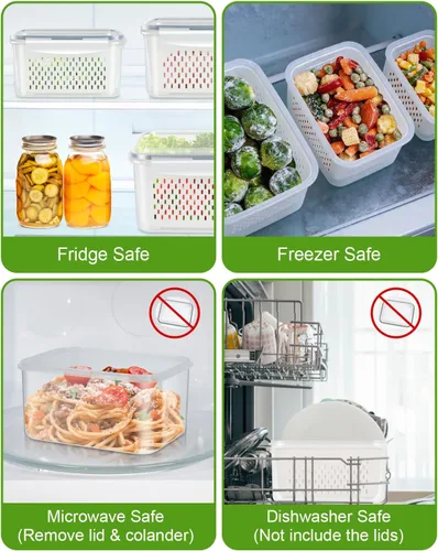 Miniatura 4 de TBMAXS 4 Pack Food Storage Containers Fruit Containers for Fridge with Colander Airtight BPA Free Plastic Berry Keeper Container Produce Saver