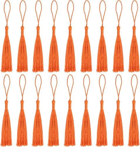 Miniatura 37 de VAPKER 30 borlas negras de 5.1 in/5 pulgadas, sedosas, hechas a mano, suaves, con lazo de cordón de 2 pulgadas para hacer joyas, proyectos