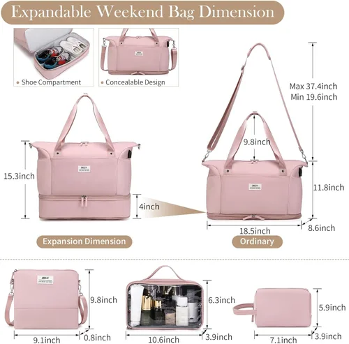 Miniatura 7 de JIELV Bolsa de viaje para mujer, bolsa grande de fin de semana con compartimento para zapatos, bolsa deportiva de mano para viajes, hospital