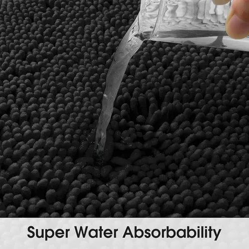 Miniatura 4 de HOMEIDEAS Alfombra de baño negra de 20 x 60 pulgadas, ultra suave y absorbente, antideslizante, alfombra de baño larga, felpa de felpilla gruesa